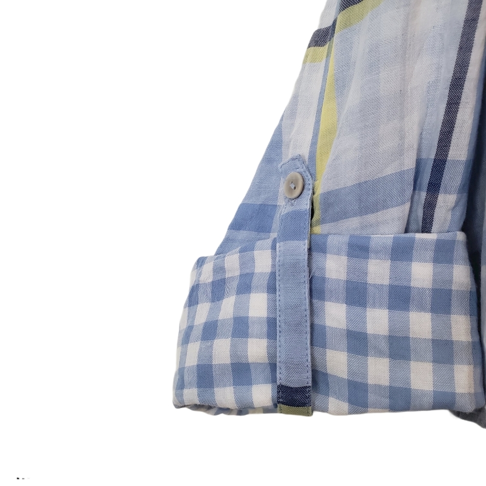 Coldwater Creek blue yellow plaid popover top 2X - Picture 4 of 9